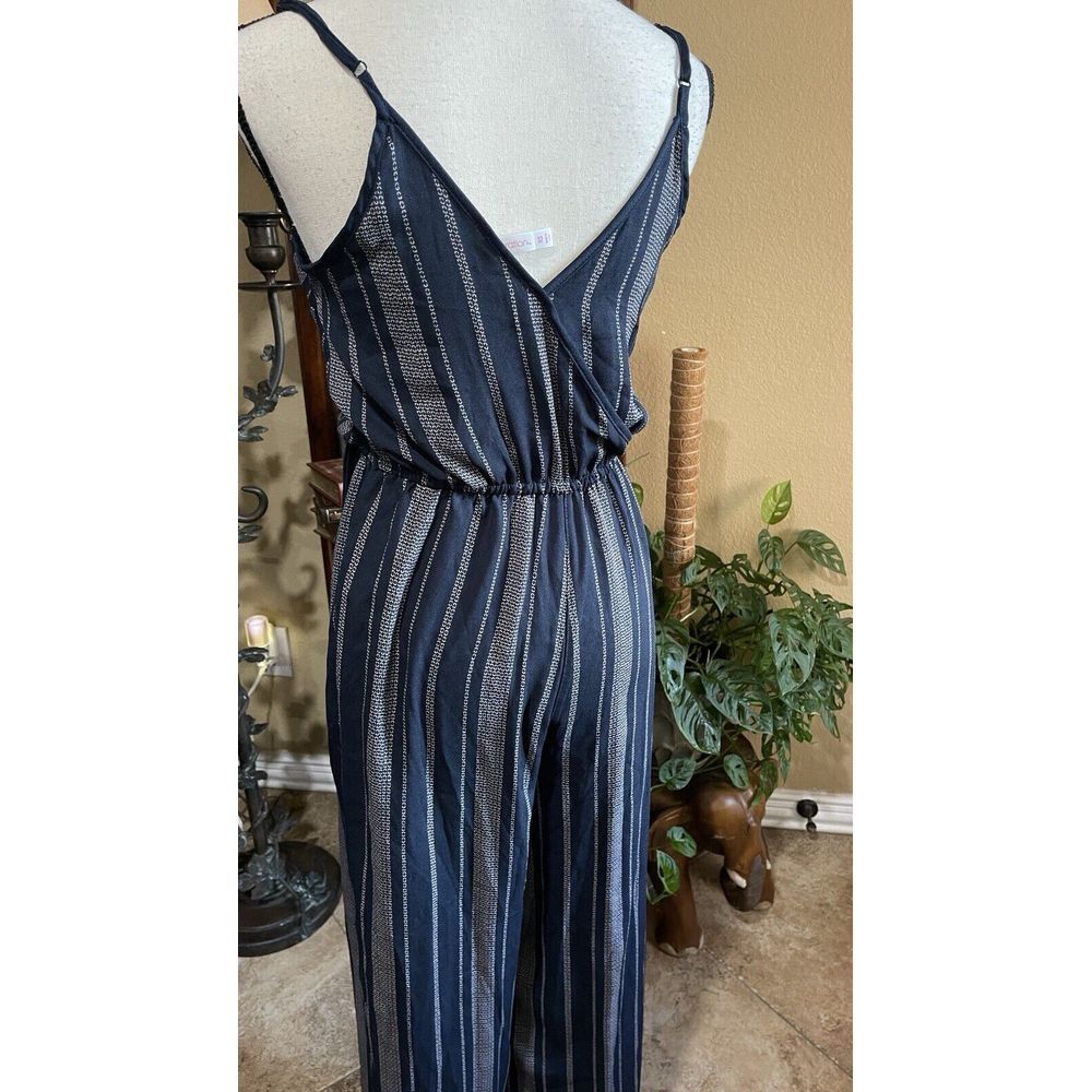 Xhilaration Women's Striped Blue And White‎ Wrap Wide Leg Jumpsuit Size X-small - Picture 4 of 16